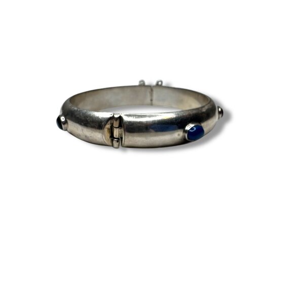 Mexican Sterling Gemstone Bangle TR-131 Hinged 925 Onyx Lapis Garnet - Picture 3 of 6